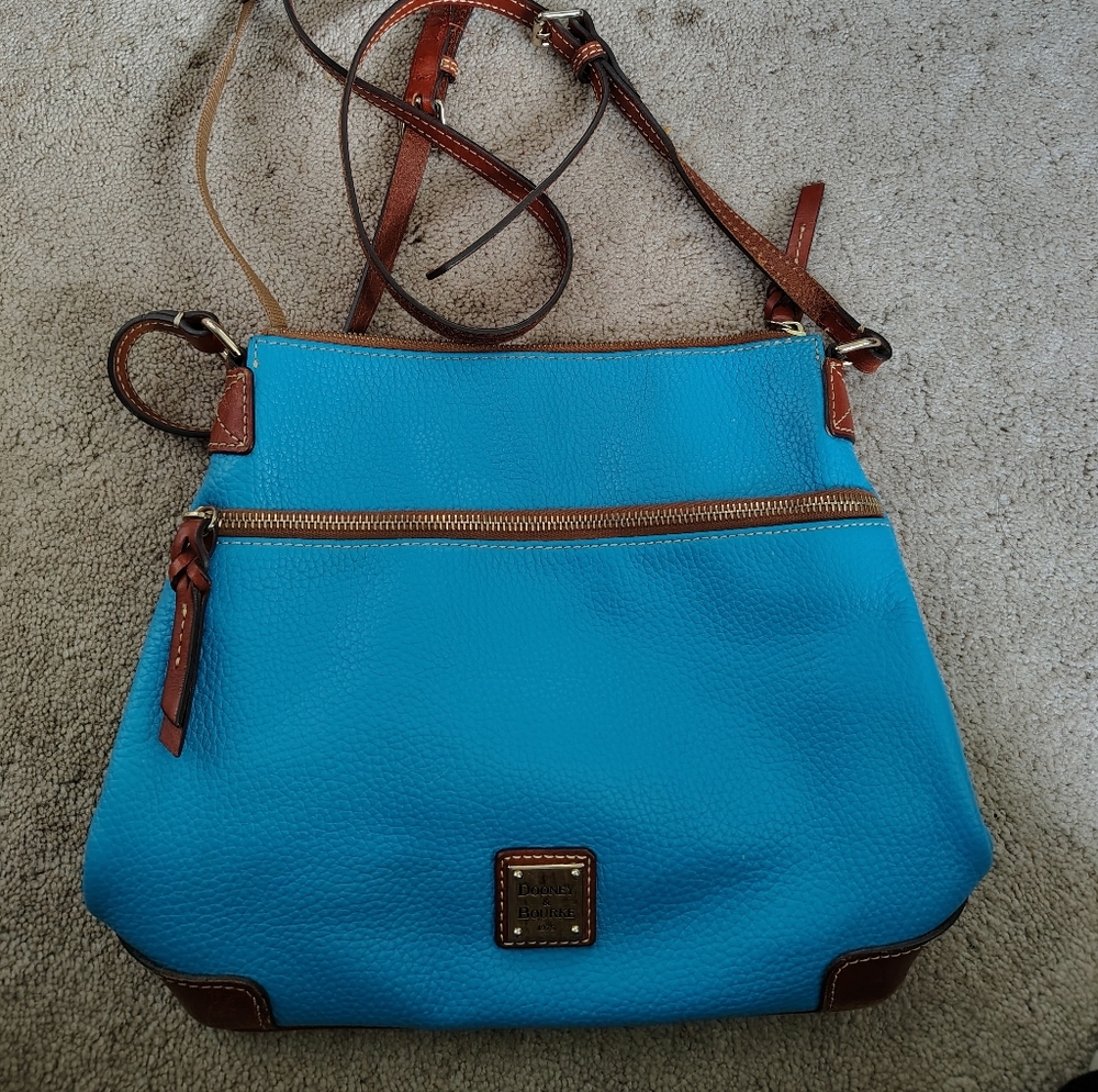 Dooney & Bourke Sky Blue Pebble Leather Crossbody Bag with Saddle Trim